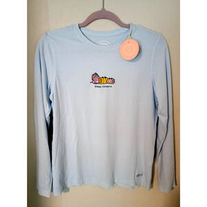 Life Is Good Happy Campers L/S Crusher Tee Top Light Blue Women's S NWT